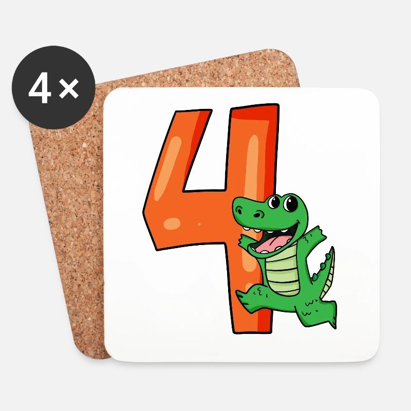 4. Geburtstag - 4 Jahre alt - Kindergeburtstag - Untersetzer (4er-Set) - Weiß