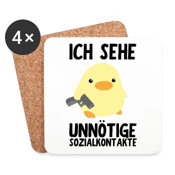 Ünnötiger Sozialkontakt Ente mit Messer Meme Küken - Untersetzer (4er-Set) - Weiß - Vorne