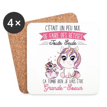 Future Grand Soeur Drôle Annonce Licorne Bêtises - Dessous de verre (lot de 4) - blanc - Devant