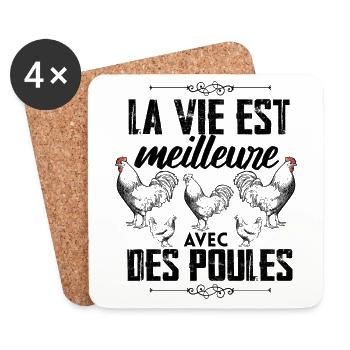 La Vie Est Meilleure Avec Mes Poules Cadeau - Dessous de verre (lot de 4) - blanc - Devant