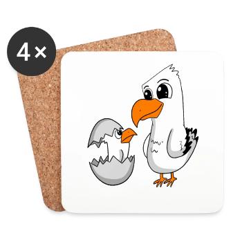 Seagull with baby Seagull - Coasters (set of 4) - white - Front