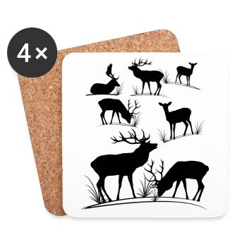Deer, roe deer, red deer, fallow deer, deer, roe deer - Coasters (set of 4) - white - Front