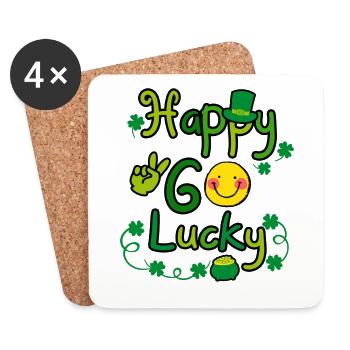 Happy Go Lucky Leprechaun Hat Smiley - Dessous de verre (lot de 4) - blanc - Devant