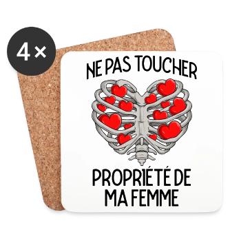 Ne Pas Toucher Cadeau Saint Valentin Couple Humour - Dessous de verre (lot de 4) - blanc - Devant
