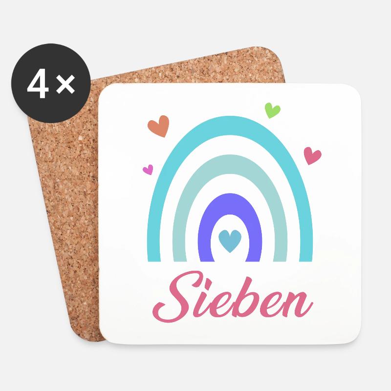 7. Geburtstag Regenbogen - Untersetzer (4er-Set) - Weiß