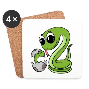Snake with baby snake - Coasters (set of 4) - white - Front