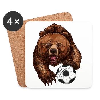 Bär mit Fußball - Untersetzer (4er-Set) - Weiß - Vorne