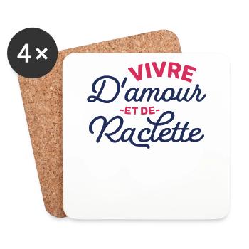 Vivre D'amour Et De Raclette Cadeau Humour Savoie - Dessous de verre (lot de 4) - blanc - Devant