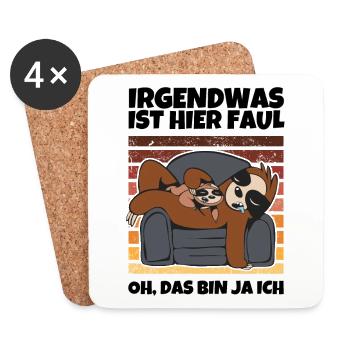 Faultier Spruch Irgendwas ist hier faul - Untersetzer (4er-Set) - Weiß - Vorne