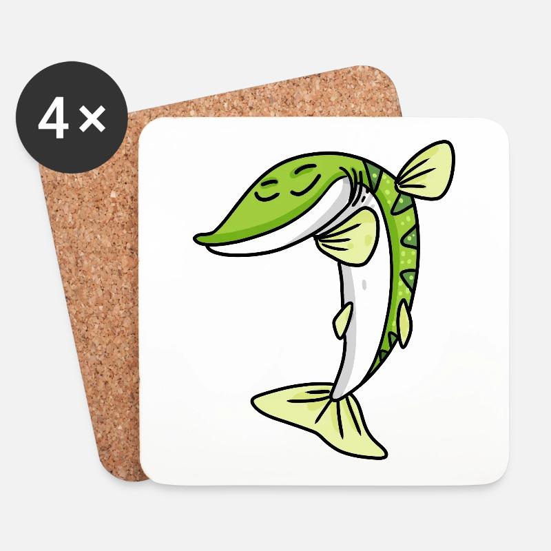 Dabbing Dab Hecht Fisch - Untersetzer (4er-Set) - Weiß