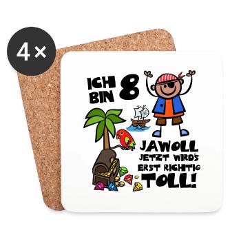 Piraten Geburtstag Junge Ich Bin 8 Jahre - Untersetzer (4er-Set) - Weiß - Vorne