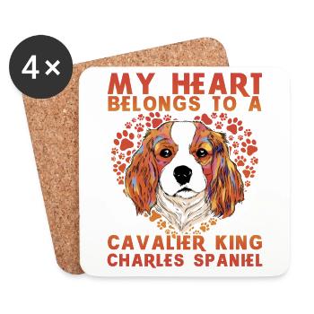 My Heart appartient à un Cavalier King Charles Spanie - Dessous de verre (lot de 4) - blanc - Devant