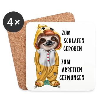 Zum Schlafen geboren arbeiten gezwungen Faultier - Untersetzer (4er-Set) - Weiß - Vorne