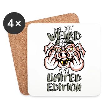 Cartoon Pig with Middle Finger - Limited Edition - Coasters (set of 4) - white - Front