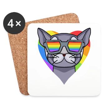 LGBT Katze Britisch Kurzhaar Regenbogen - Untersetzer (4er-Set) - Weiß - Vorne