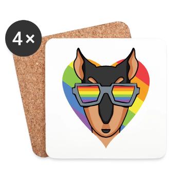 LGBT Dog Doberman Rainbow - Coasters (set of 4) - white - Front