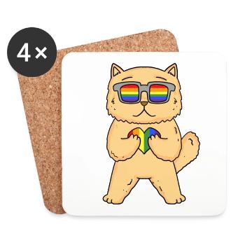LGBT Cat Persian Cat Rainbow - Coasters (set of 4) - white - Front
