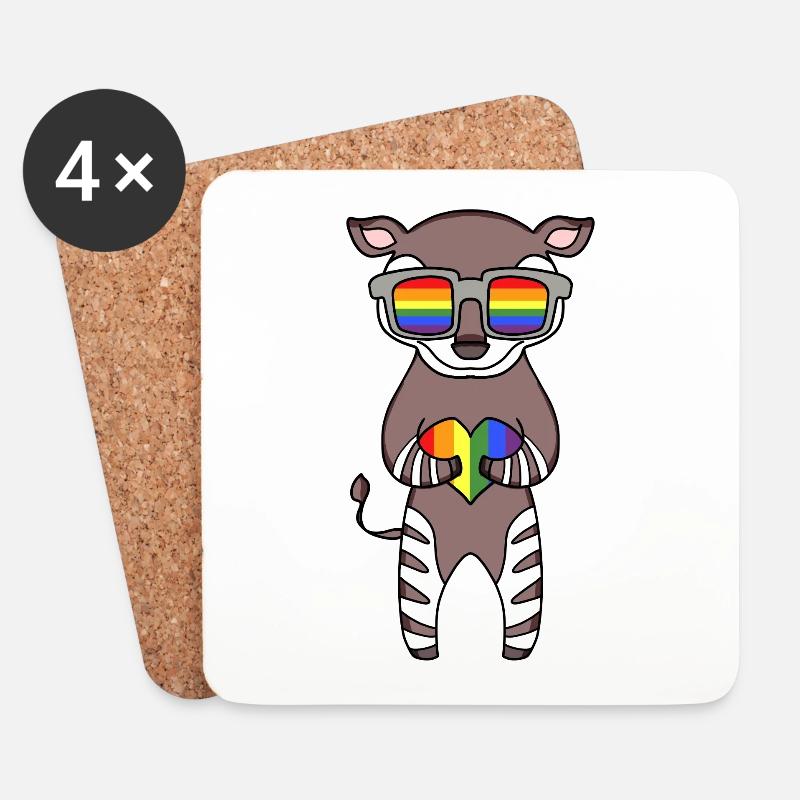 LGBT Tier Okapi Regenbogen - Untersetzer (4er-Set) - Weiß