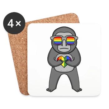 LGBT Animal Monkey Gorilla Rainbow - Coasters (set of 4) - white - Front