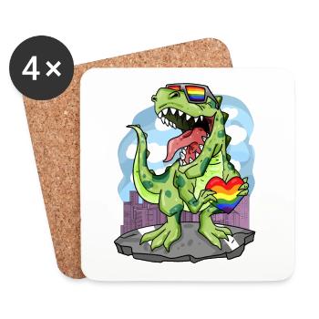LGBT Animal Dinosaur Rainbow Heart - Coasters (set of 4) - white - Front