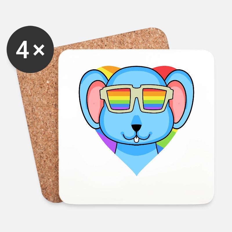 LGBT Tier Maus Regenbogen - Untersetzer (4er-Set) - Weiß