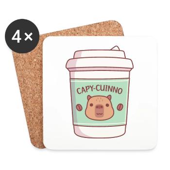 Mignon Capybara Capycuinno Café à emporter - Dessous de verre (lot de 4) - blanc - Devant