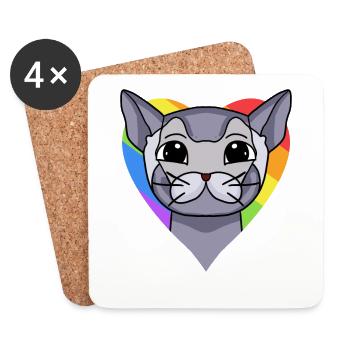 LGBT Katze Britisch Kurzhaar Regenbogen - Untersetzer (4er-Set) - Weiß - Vorne