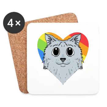 LGBT Katze Sibirische Katze Regenbogen - Untersetzer (4er-Set) - Weiß - Vorne
