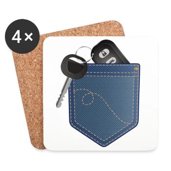 Clé de voiture avec télécommande dans votre poche - Dessous de verre (lot de 4) - blanc - Devant