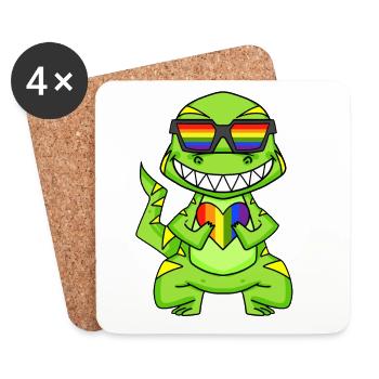 LGBT Tier Dinosaurier Regenbogen Herz - Untersetzer (4er-Set) - Weiß - Vorne
