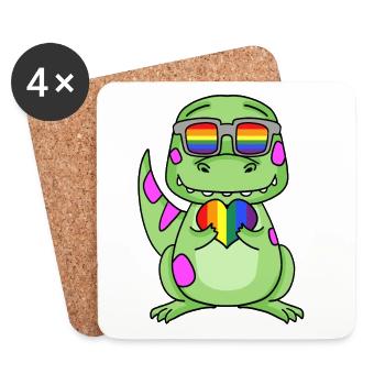 LGBT Tier Dinosaurier Regenbogen Herz - Untersetzer (4er-Set) - Weiß - Vorne