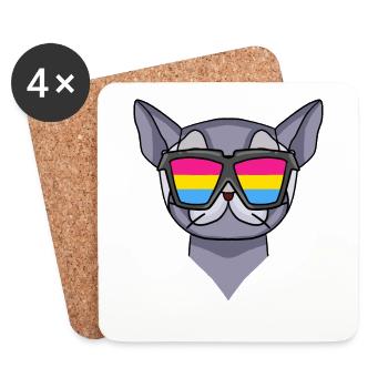 Pansexuell Britisch Kurzhaar - Katze mit Brille - Untersetzer (4er-Set) - Weiß - Vorne