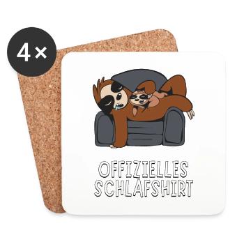 Offizielles Schlafshirt - Faultier Papa mit Kind - Untersetzer (4er-Set) - Weiß - Vorne