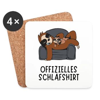 Offizielles Schlafshirt - Faultier Papa mit Kind - Untersetzer (4er-Set) - Weiß - Vorne