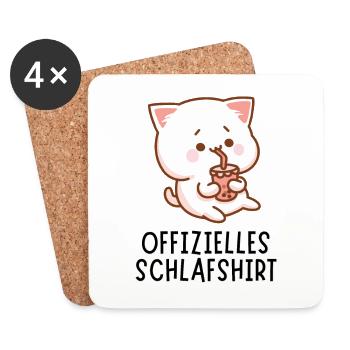 Offizielles Schlafshirt - Süßes Bubble Tea Katze - Untersetzer (4er-Set) - Weiß - Vorne