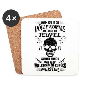 Hölle Teufel lustige Sprüche Grunge - Untersetzer (4er-Set) - Weiß - Vorne