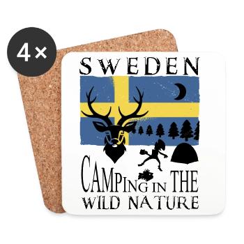 Camping en Suède - Dessous de verre (lot de 4) - blanc - Devant