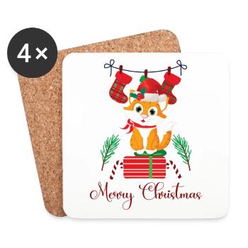 Noël avec un chat - Dessous de verre (lot de 4) - blanc - Devant