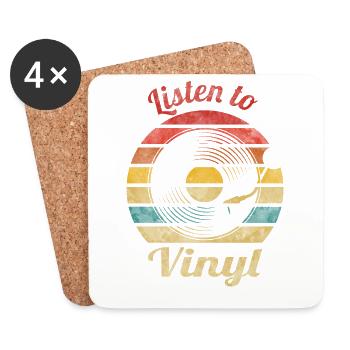 Écoutez de la musique vintage rétro vinyle - Dessous de verre (lot de 4) - blanc - Devant