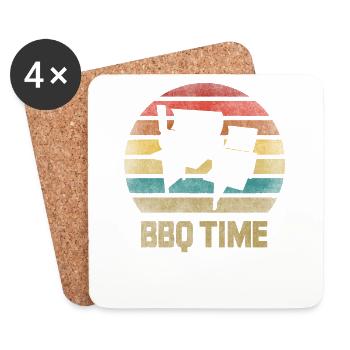 BBQ Temps Barbecue Grilling Rétro Vintage - Dessous de verre (lot de 4) - blanc - Devant