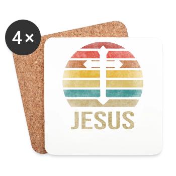 Croix Christianisme Dieu Jésus OMG Sauveur Coucher de Soleil - Dessous de verre (lot de 4) - blanc - Devant