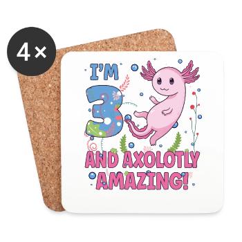Je suis 3 doux axolotl cadeau de 3ème anniversaire - Dessous de verre (lot de 4) - blanc - Devant