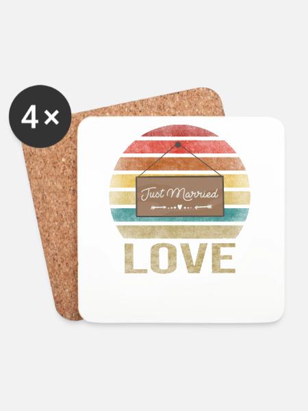 Just Married Love Family Husband Wife - Untersetzer (4er-Set) - Weiß