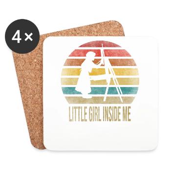 Painting Little Girl Inside Arts Retro Sunset - Coasters (set of 4) - white - Front