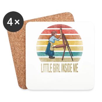 Painting Little Girl Inside Arts Retro Sunset - Coasters (set of 4) - white - Front