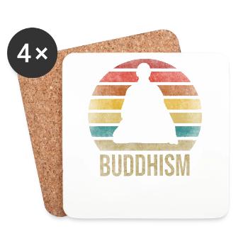 Moine Bouddhiste Moine Bouddhisme Méditation - Dessous de verre (lot de 4) - blanc - Devant