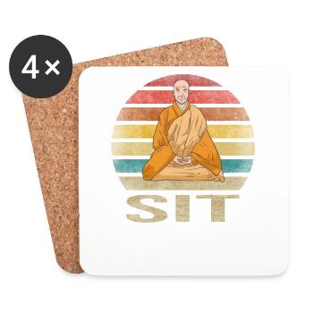Moine Bouddhiste Moine Bouddhisme Méditation - Dessous de verre (lot de 4) - blanc - Devant
