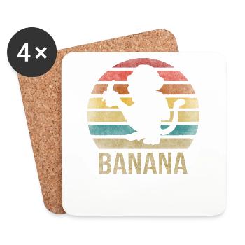 Monkey Eating Banana Dinner Retro Sunset - Coasters (set of 4) - white - Front