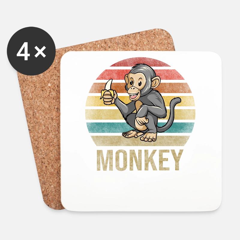 Monkey Eating Banana Dinner Retro Sunset - Untersetzer (4er-Set) - Weiß