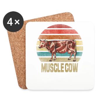 Muscle Cow Animal Retro Sunset - Untersetzer (4er-Set) - Weiß - Vorne